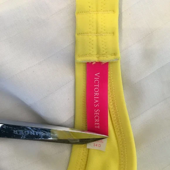 Victorias Secret Bikini Top Padded Push Up Underwire 34D Yellow Jewel Rhinestone - Picture 12 of 13